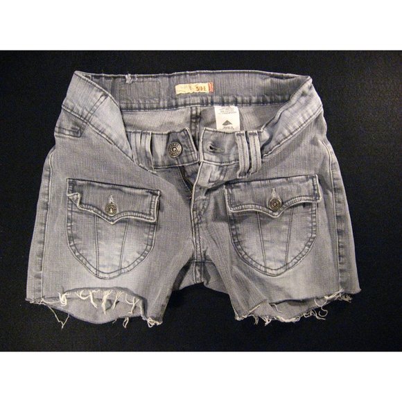LEVIS Womans 504 CUTOFF JEANS SHORTS W 28 Denim Gray LOW RISE Zipper-fly Stretch - Picture 1 of 11